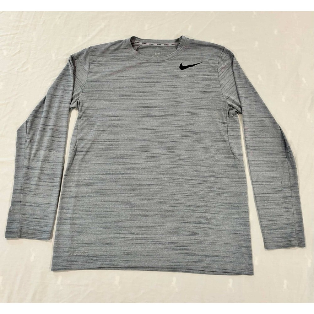 Nike Dri-FIT Mens‎ Medium Gray Space Dye Long Sleeve Training Shirt Running Top
